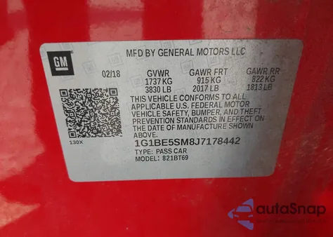 2018 Chevrolet Cruze Lt Auto from USA, damaged, VIN 1G1BE5SM8J7178442